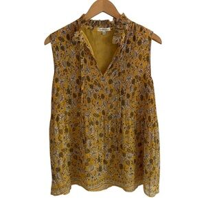 Max Studio Yellow Gold Floral Sleeveless Pleated Blouse